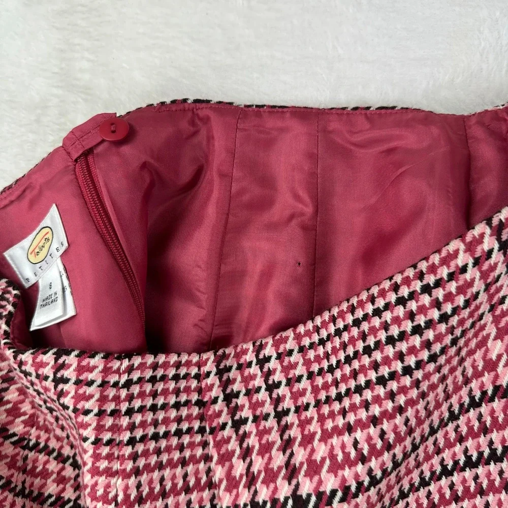 Talbots Pencil Skirt Womens 8P‎ Pink Houndstooth Plaid Preppy Lined 100% Wool